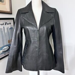 Y2K Arden B Black Embossed Leather Wide Lapel Blazer Jacket SZ M